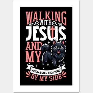 Jesus and dog - Black Norwegian Elkhound Posters and Art